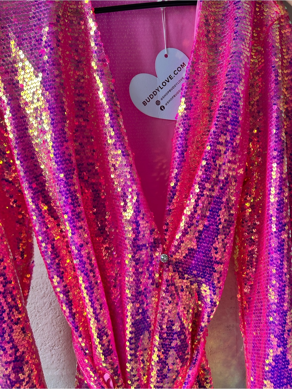 Pink Sequin Tie-Waist Dress - Picture 3 of 4